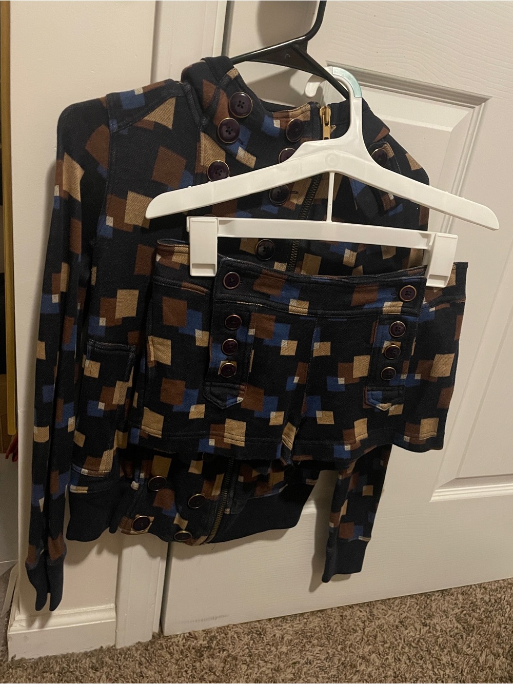 Marc By Marc Jacobs Navy Building Block Hoodie with Brown and Blue Accents